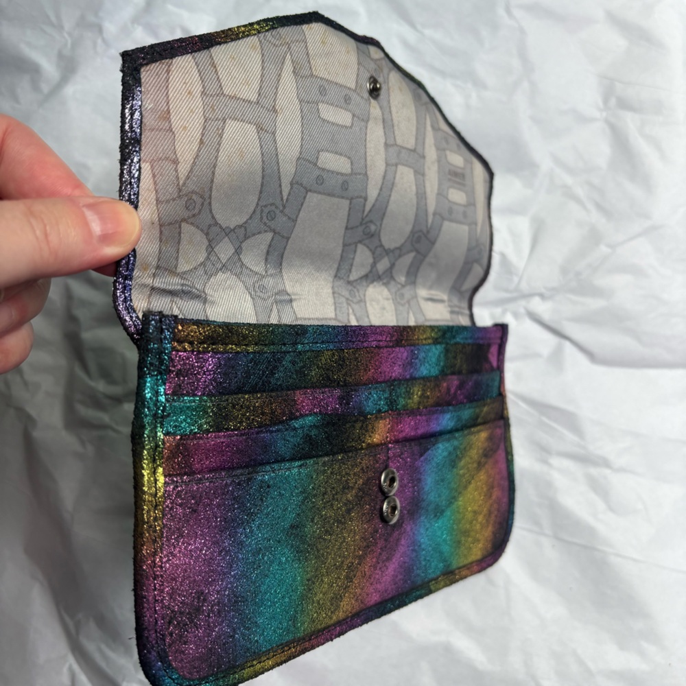Aimee Kestenberg suede metallic rainbow flap wallet clutch - Picture 6 of 9